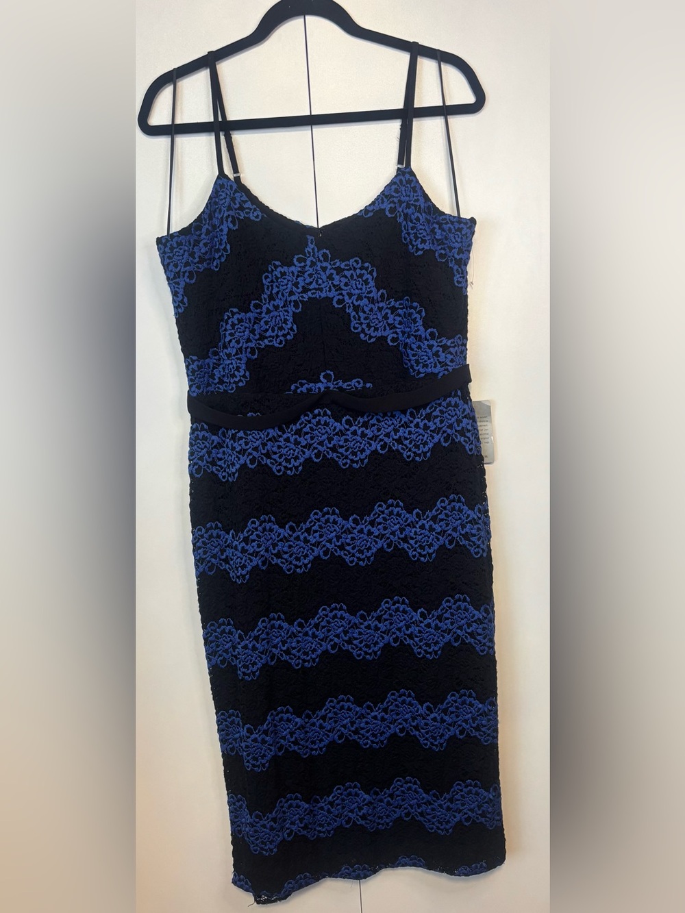 Dress the Population Black and Royal Blue Lace Midi Dress